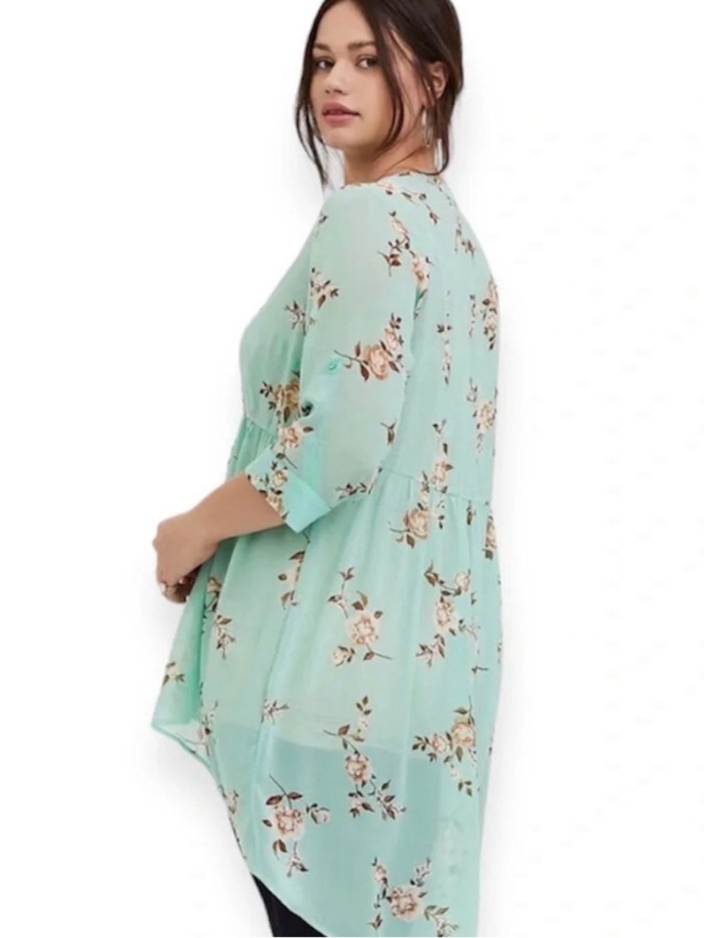 TORRID BABYDOLL TUNIC Top Lexie Mint Green Cottagecore Floral Chiffon Size 1X